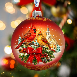 Christmas Cardinals Glass Ornament – Holiday Splendor Cardinal Ornament by G. DeBrekht – 73462