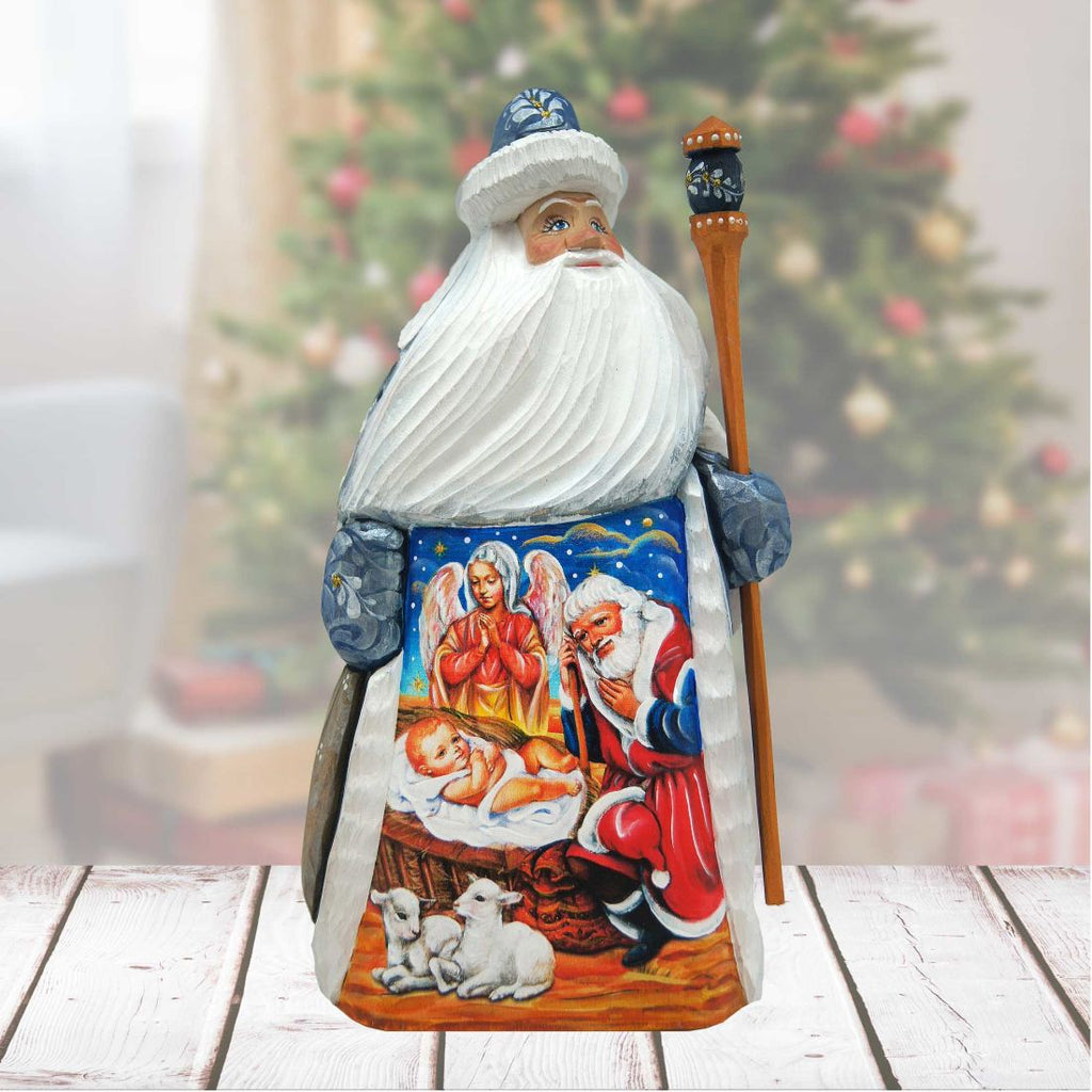 Santa Adoration Hand-Painted WOODCARVED Masterpiece by G. DeBrekht - Nativity Holiday Decor - 821598