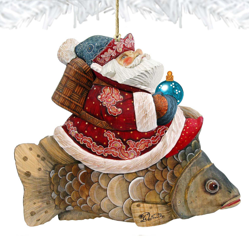 Goldfish Santa Wooden Ornaments by G. DeBrekht - Christmas Santa Snowman Decor - 8121635