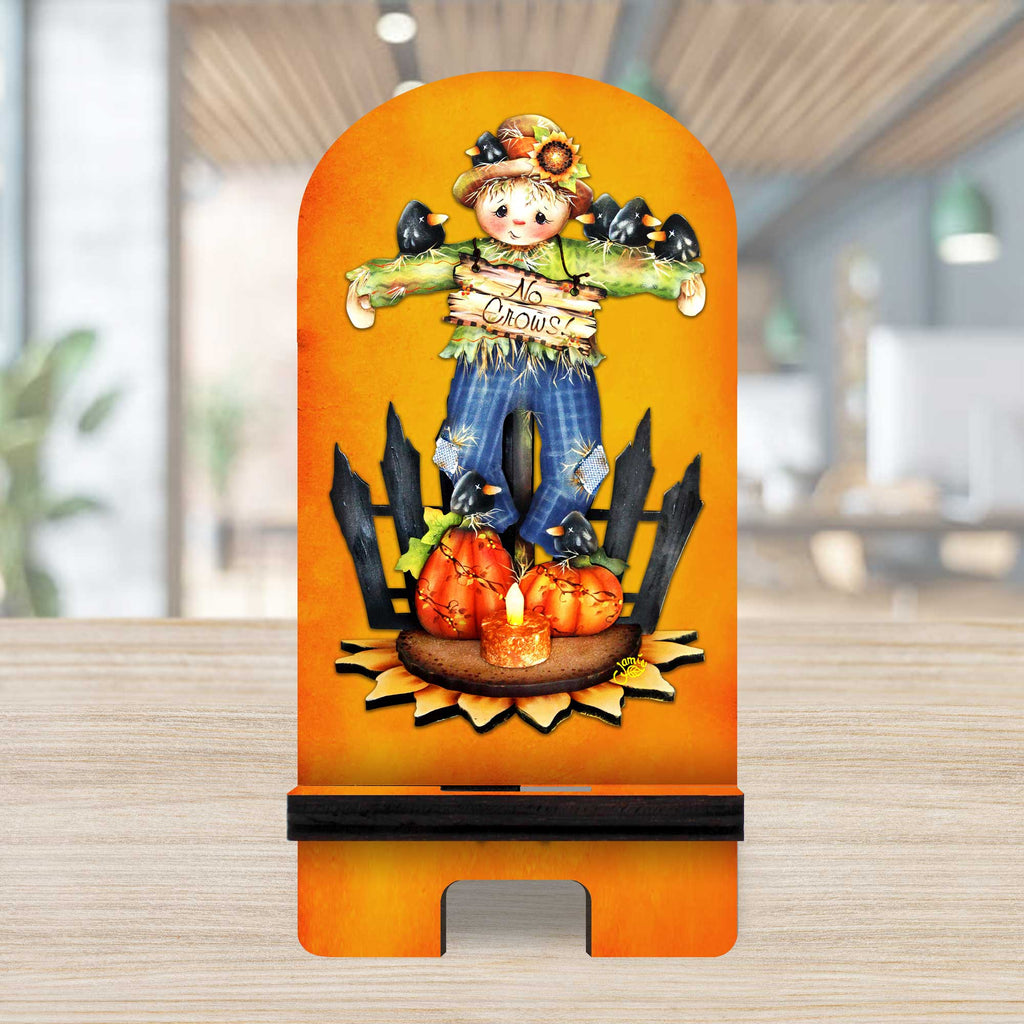 No Crows! Cell Phone Stand Halloween Decor Wood Mobile Tablet Holder Charging Station Organizer by Jamie Mills-Price - 892037-MP