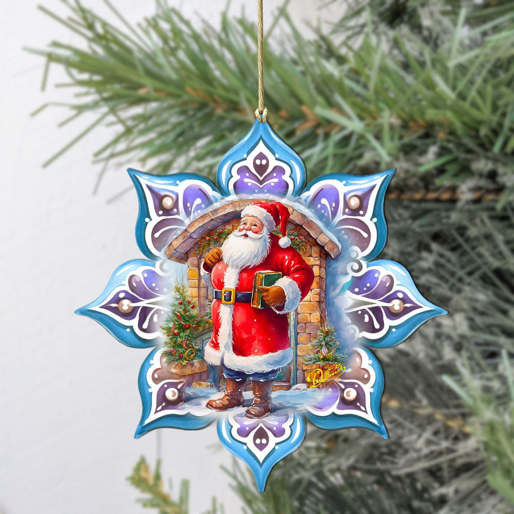 Santa with Book Snowflake Wooden Ornaments by G. Debrekht - Christmas Santa Snowman Decor - 8688420