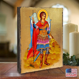 Saint Michael the Archangel Wooden Gold Plated Religious Christian Sacred Icon - Inspirational Icon Decor - 85022