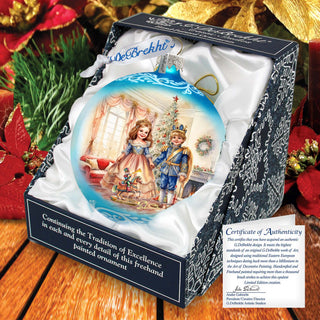Nutcracker Ballet Scene - Clara and Prince Lg Glass Ornament by G. Debrekht - Christmas Décor - 73933