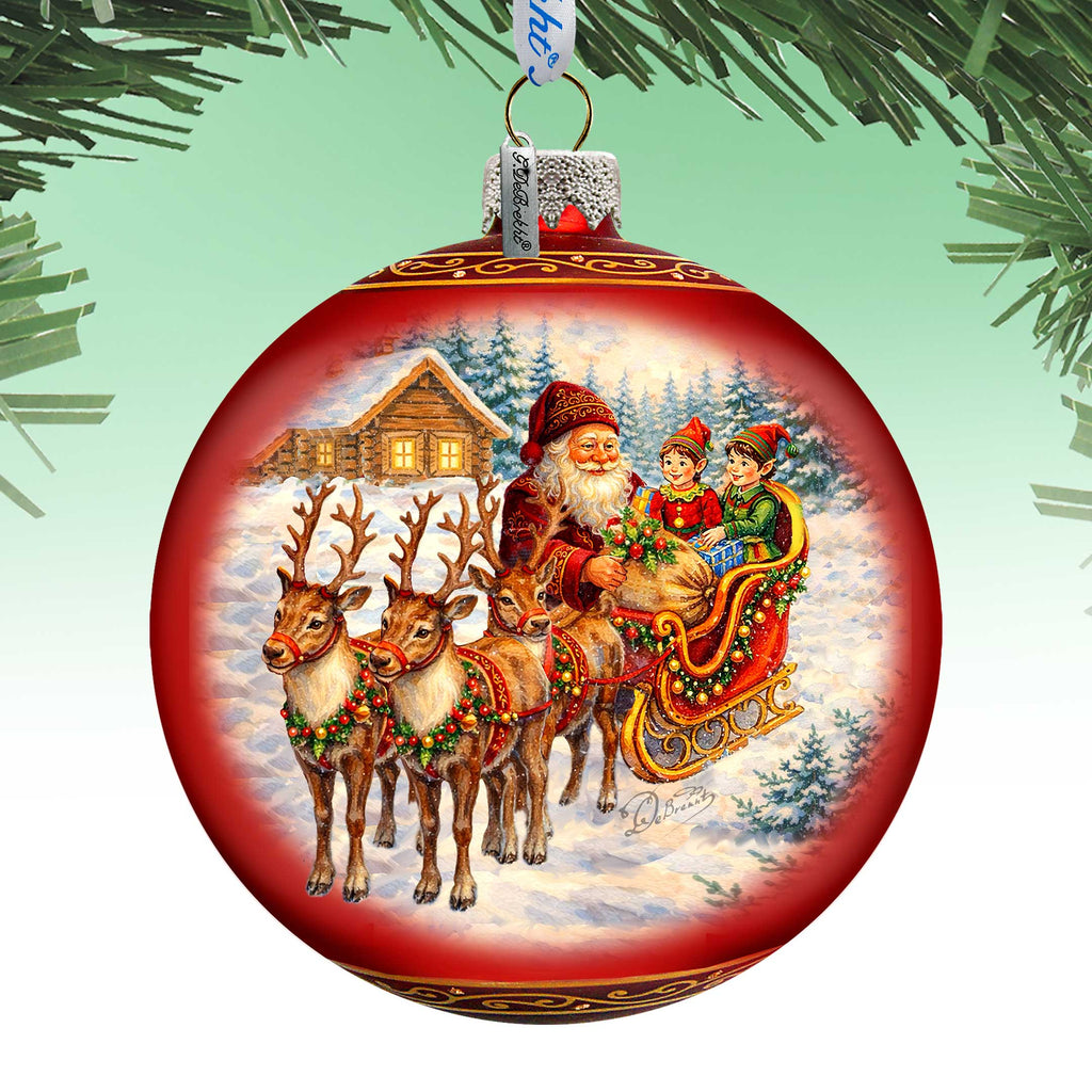 Santa Sleigh Ride Limited Edition Glass Christmas Ornament – Hand-Blown Collectible by G. DeBrekht – 73983