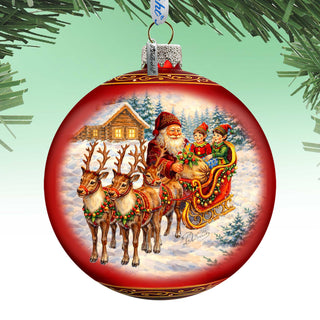 Santa Sleigh Ride Limited Edition Glass Christmas Ornament – Hand-Blown Collectible by G. DeBrekht – 73983