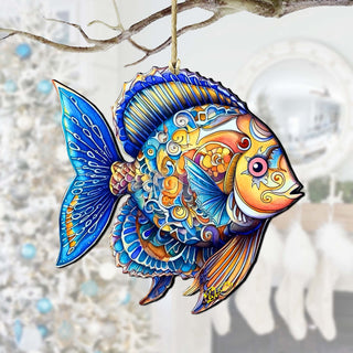 Coastal Christmas Decor - Azure Angel Fish Wooden Ornaments by G.Debrekht Coastal Holiday Decor - 8688303