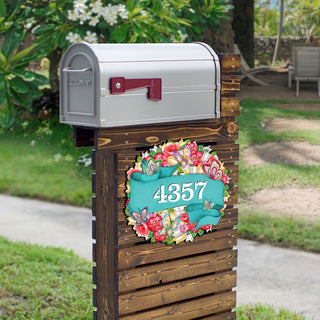 Floral Wreath Wooden Personalized House Number Sign by G. Debrekht - Love Family Kids Decor - Handcrafted Wooden Handcrafted Wooden Address Sign - MA81853033