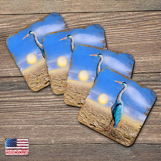 Bird on the Beach Coastal Wooden Cork Coasters Gift Set of 4 by Nature Wonders - Coastal Sea-Life Decor - 95358C-S4