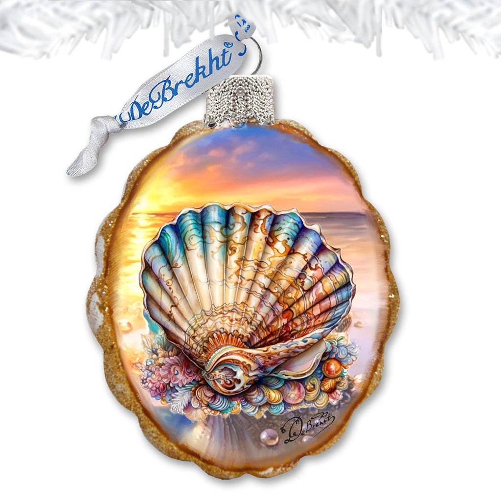 Glass Christmas Tree Decorations - Ocean Shell Keepsake Glass Ornaments by G. Debrekht - Coastal Holiday Decor - 777397