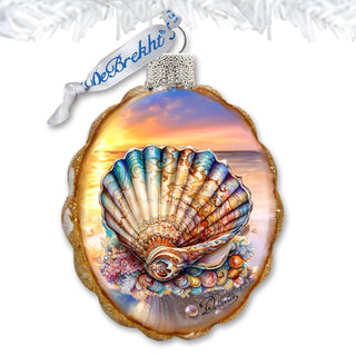 Glass Christmas Tree Decorations - Ocean Shell Keepsake Glass Ornaments by G. Debrekht - Coastal Holiday Decor - 777397