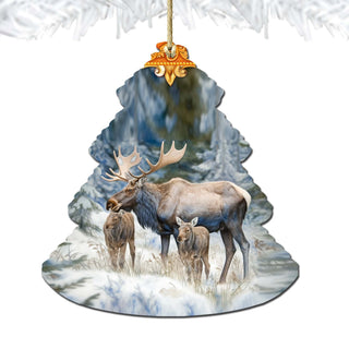 Moose Family Tree Wooden Ornaments by G.Debrekht - Wildlife Holiday Decor - 870004