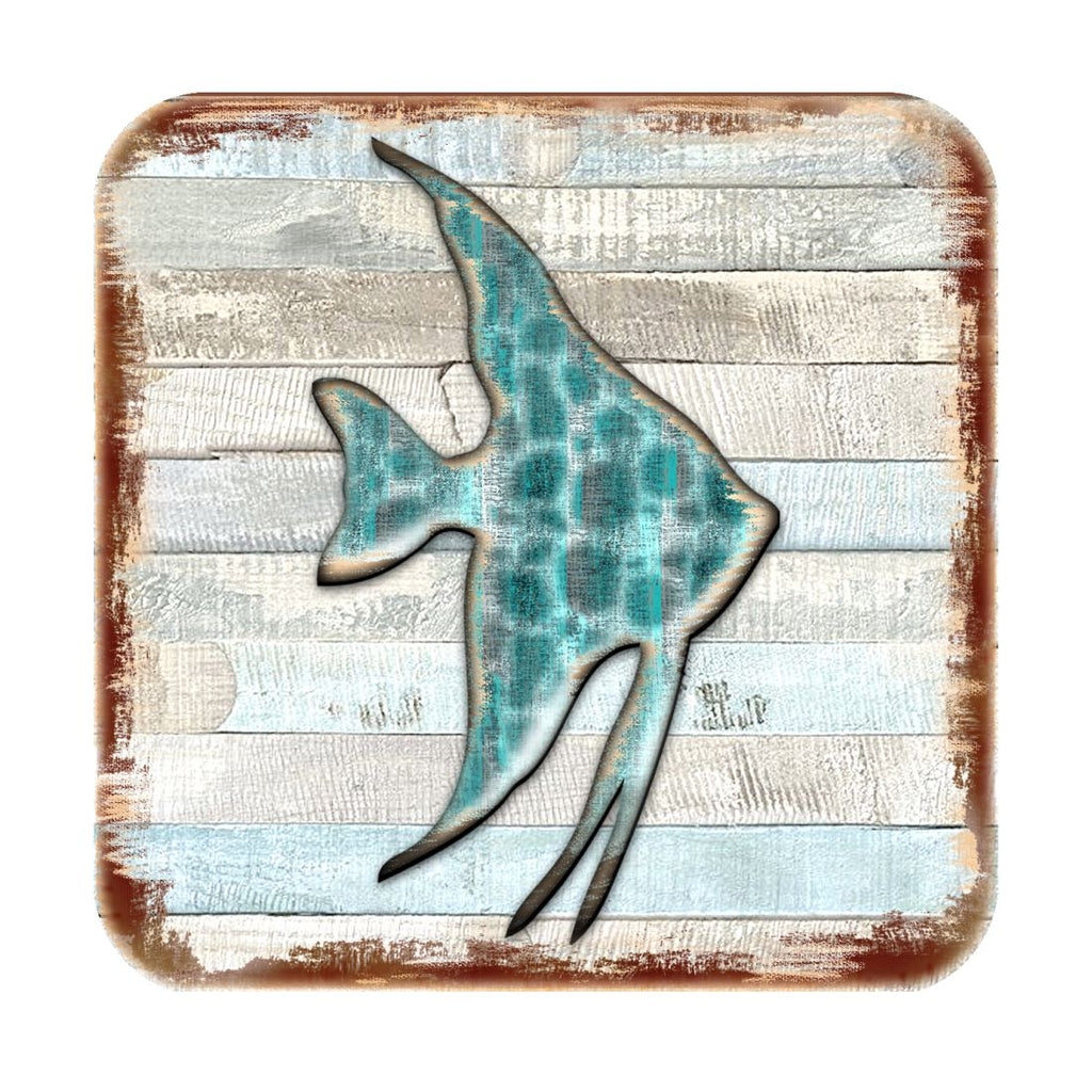 Fish Coastal Wooden Cork Coasters Gift Set of 4 by Nature Wonders - Coastal Sea-Life Decor - 8198537-9C-S4
