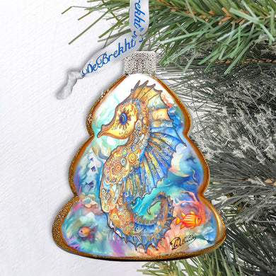 Holiday Coastal Decor - Seahorse Keepsake Glass Ornaments by G. Debrekht - Coastal Holiday Decor - 777398
