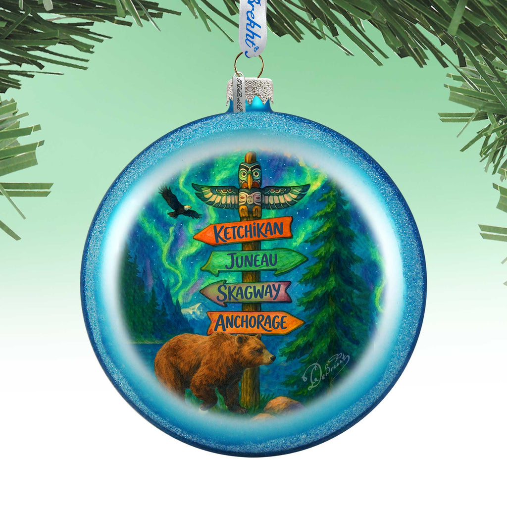 Alaska Adventure Glass Christmas Ornament – Ketchikan Juneau Skagway Anchorage Holiday Splendor Ornament by G. DeBrekht – 744-049