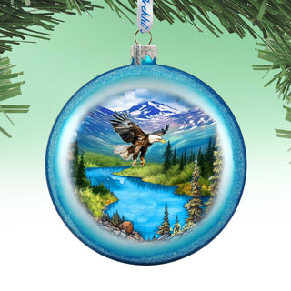 Alaska Eagle Mountain Landscape Glass Christmas Ornament – Wildlife Holiday Splendor Ornament by G. DeBrekht – 744-050
