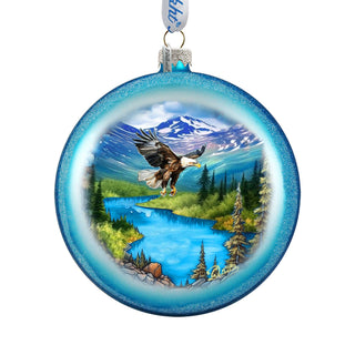 Alaska Eagle Mountain Landscape Glass Christmas Ornament – Wildlife Holiday Splendor Ornament by G. DeBrekht – 744-050