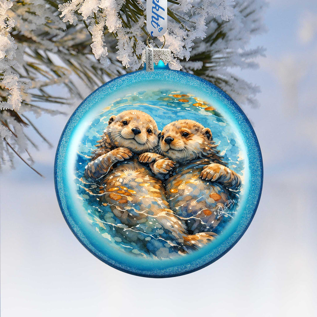 Sea Otters Glass Christmas Ornament – Coastal Wildlife Holiday Splendor Ornament by G. DeBrekht – 744-051