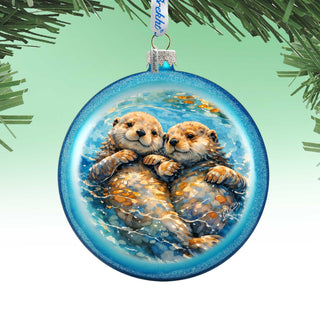 Sea Otters Glass Christmas Ornament – Coastal Wildlife Holiday Splendor Ornament by G. DeBrekht – 744-051