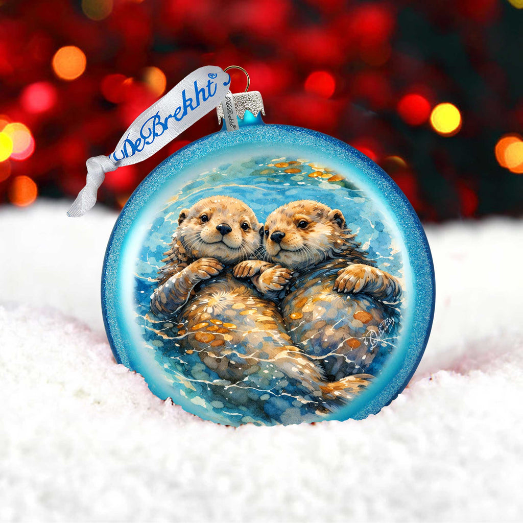 Sea Otters Glass Christmas Ornament – Coastal Wildlife Holiday Splendor Ornament by G. DeBrekht – 744-051