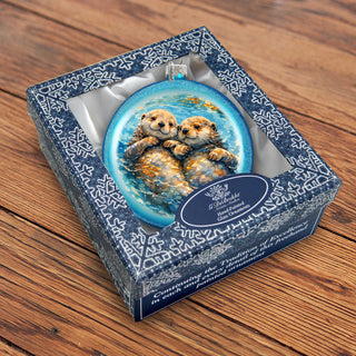 Sea Otters Glass Christmas Ornament – Coastal Wildlife Holiday Splendor Ornament by G. DeBrekht – 744-051
