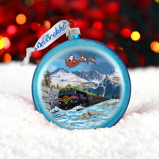 Alaska Railroad Christmas Glass Ornament – Santa Train Mountain Scene Holiday Splendor Ornament by G. DeBrekht – 744-052