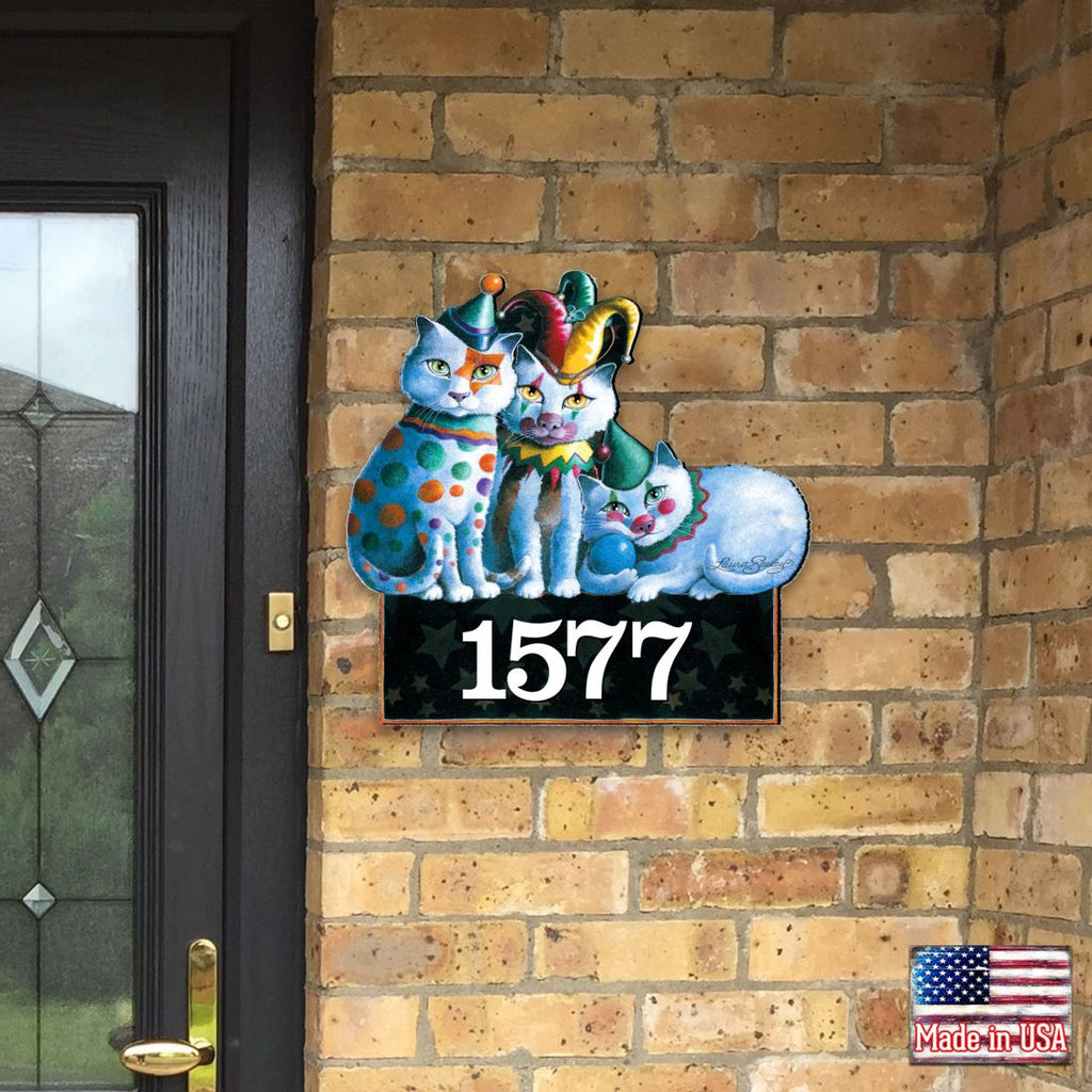 The Cats Performance Personalized House Number Sign by Laura Seeley - Pets Dog and Cats Decor - Handcrafted Wooden Handcrafted Wooden Handcrafted Wooden Address Sign - MA8512072-LS