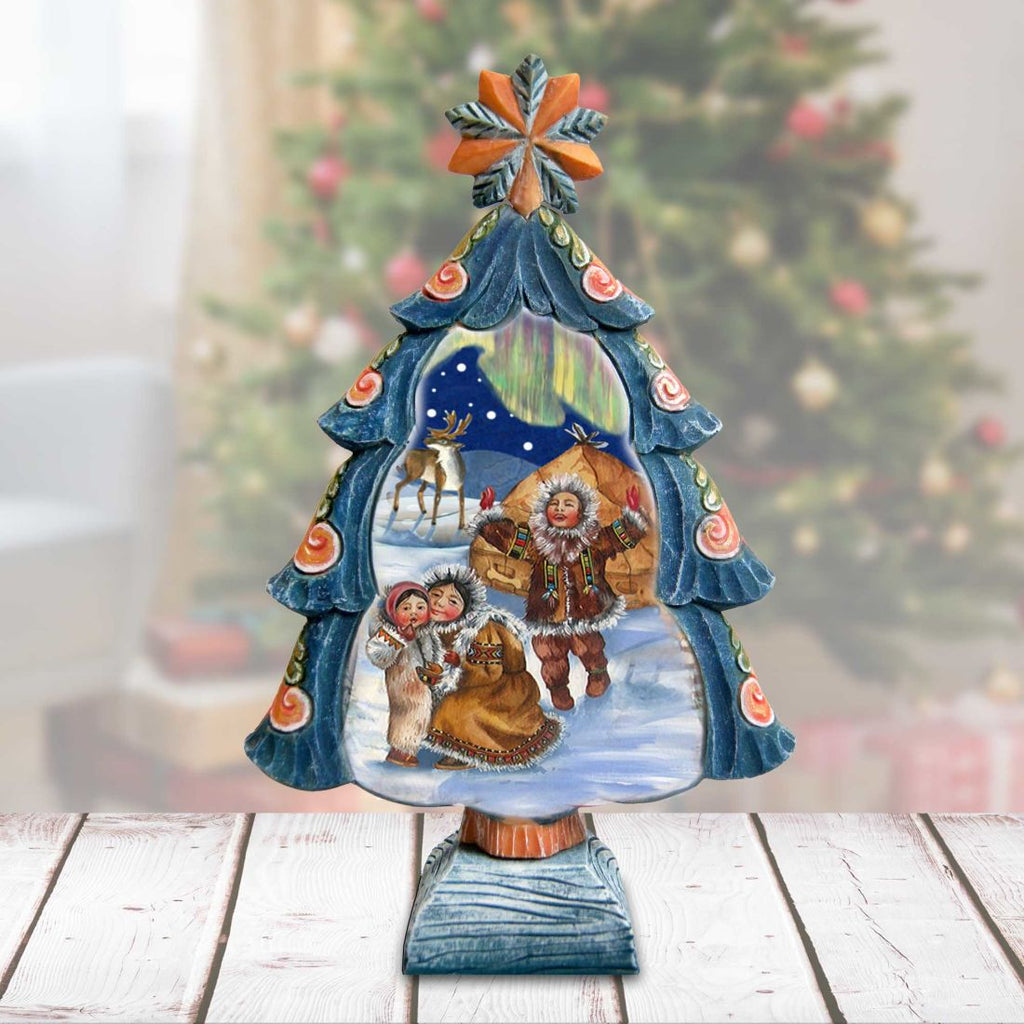 Northern Lights Tree Handcrafted Christmas Figurine - G. DeBrekht Christmas Santa Snowman Decor - 588077M