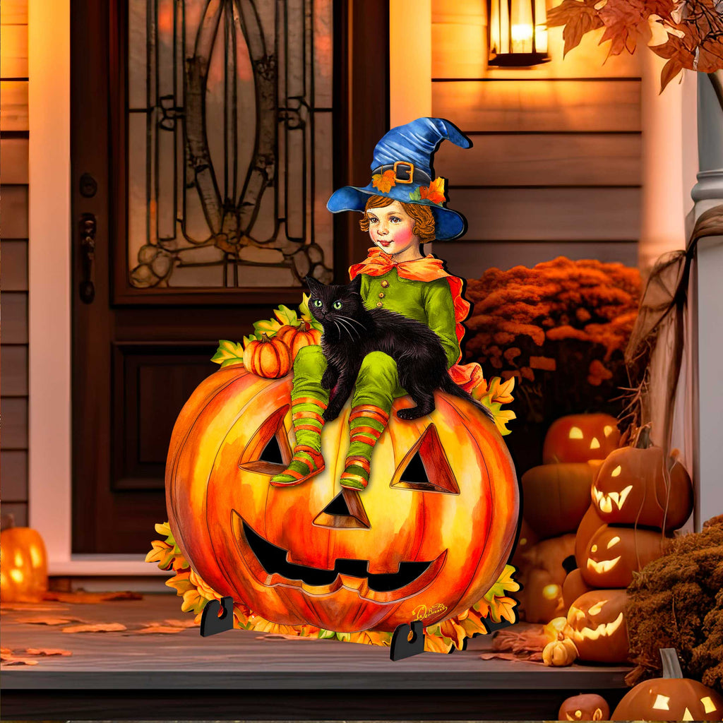 Boy on Pumpkin Freestanding Decor - Halloween Yard Decor by G. Debrekht - Halloween Decor- 8652795F