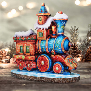 Winter Express Train Limited Edition Wooden Figurine by G. Debrekht - Centerpiece Christmas Decor - 89323