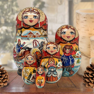 Winter Sleigh Ride Matreshka Nesting Doll Set of 5 by G. DeBrekht - 120011