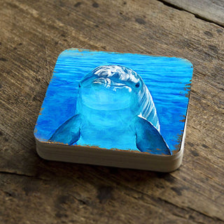 Dolphin Coastal Wooden Cork Coasters Gift Set of 4 by Nature Wonders - Coastal Sea-Life Decor - 95261C-S4