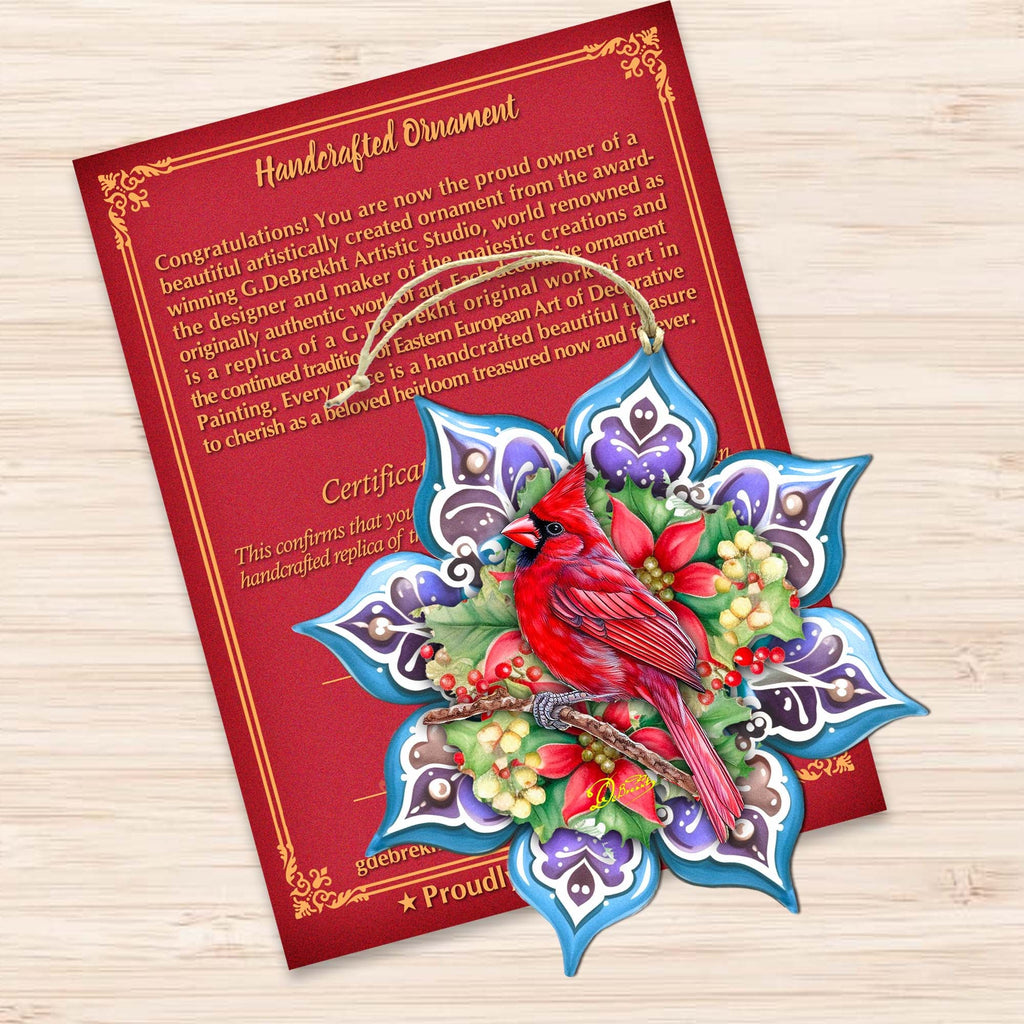 Cardinal Snowflake Wooden Ornaments by G. Debrekht - Nature Wildlife Decor - 8688411