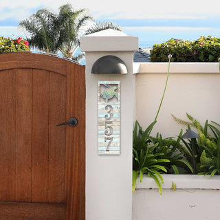 Coastal Door Numbers Sign - Starfish Wooden House Number Plaque - Custom Home Handcrafted Wooden Address Sign MA989806