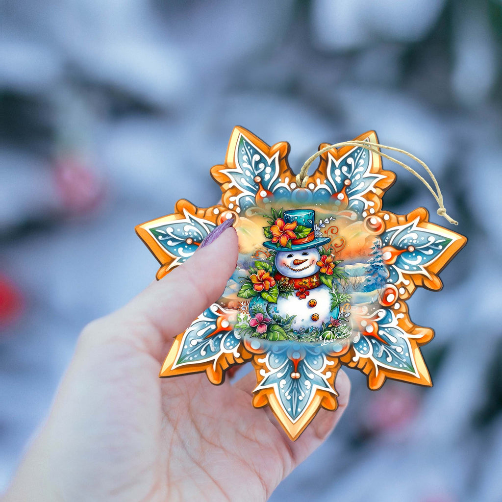 Snowman Snowflake Wooden Ornaments by G. Debrekht - Christmas Santa Snowman Decor - 8688425