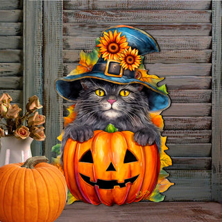 Black Cat Pumpkin Holiday Door Decor by G. DeBrekht - Halloween Decor - 8652794H