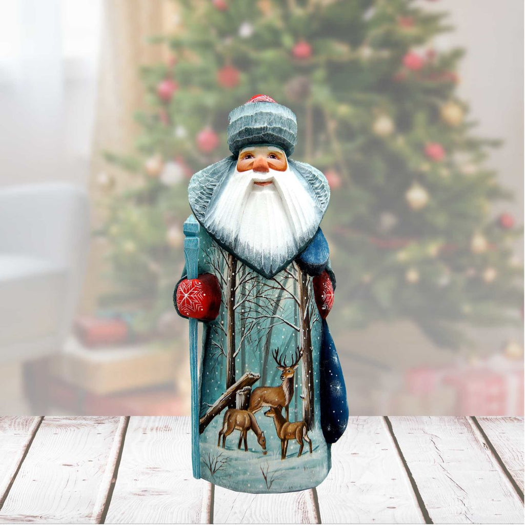 Adoration Santa and Deer Hand-Painted WOODCARVED Figurine by G. DeBrekht - Wildlife Holiday Decor - 8214454 *** PRE-ORDER - Handmade Just for You! ***