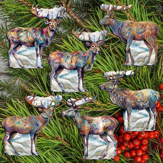 Iconic Caribou of Alaska Clip-On Eco Wood Decorative Ornaments Set of 6 by G. Debrekht - Wildlife Decor - 8090111C-S6