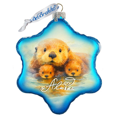 Alaska Sea Otter Family Glass Ornament – Handcrafted Mercury Glass Wildlife Holiday Decor by G. DeBrekht - Wildlife Coastal Decor - 754-087