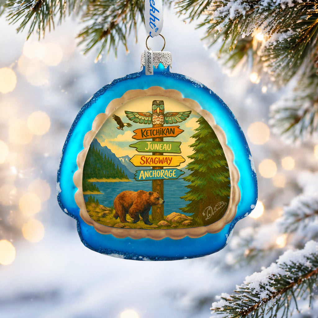 Alaska Adventure Igloo Glass Christmas Ornament – Ketchikan Juneau Skagway Anchorage by G. DeBrekht – 756-027