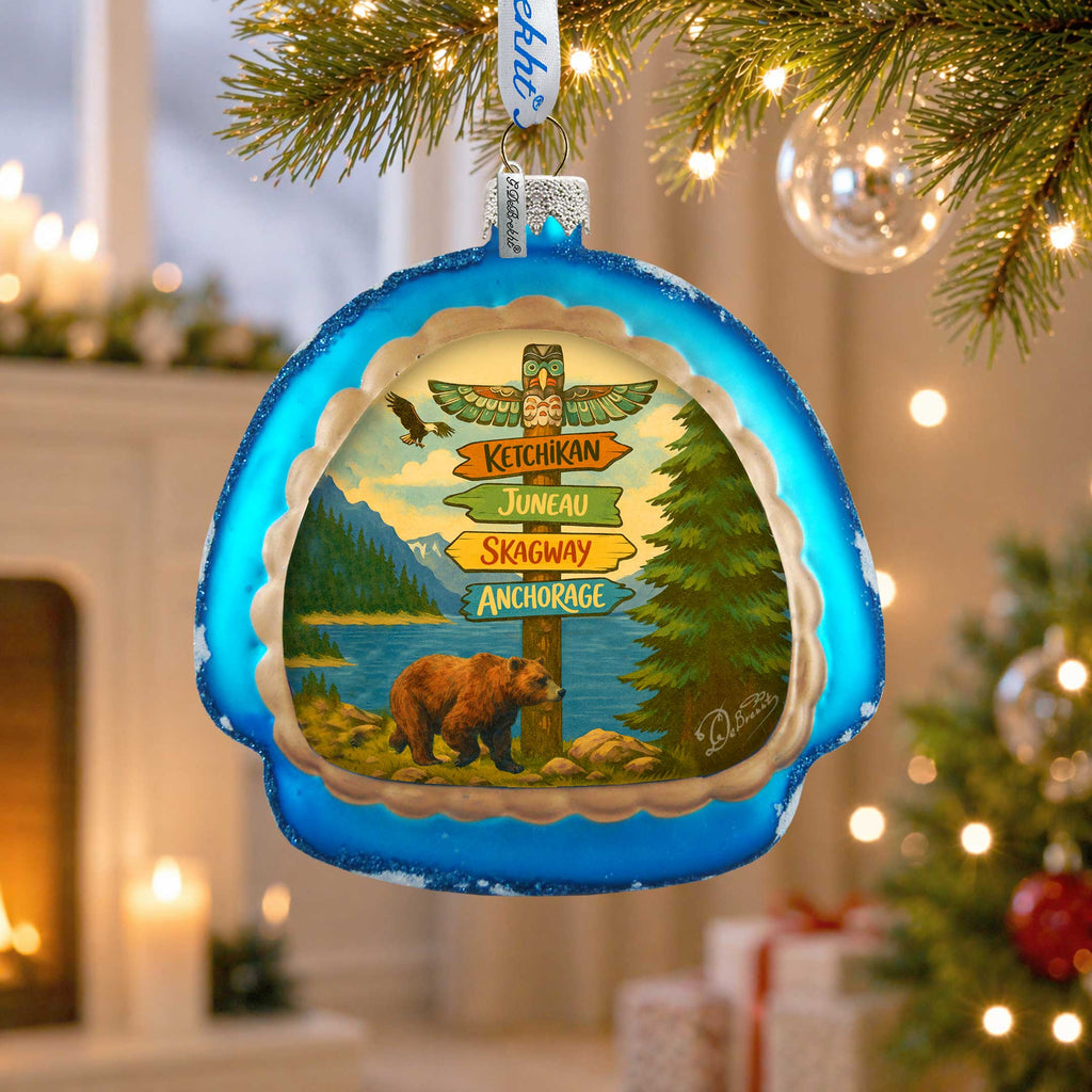 Alaska Adventure Igloo Glass Christmas Ornament – Ketchikan Juneau Skagway Anchorage by G. DeBrekht – 756-027