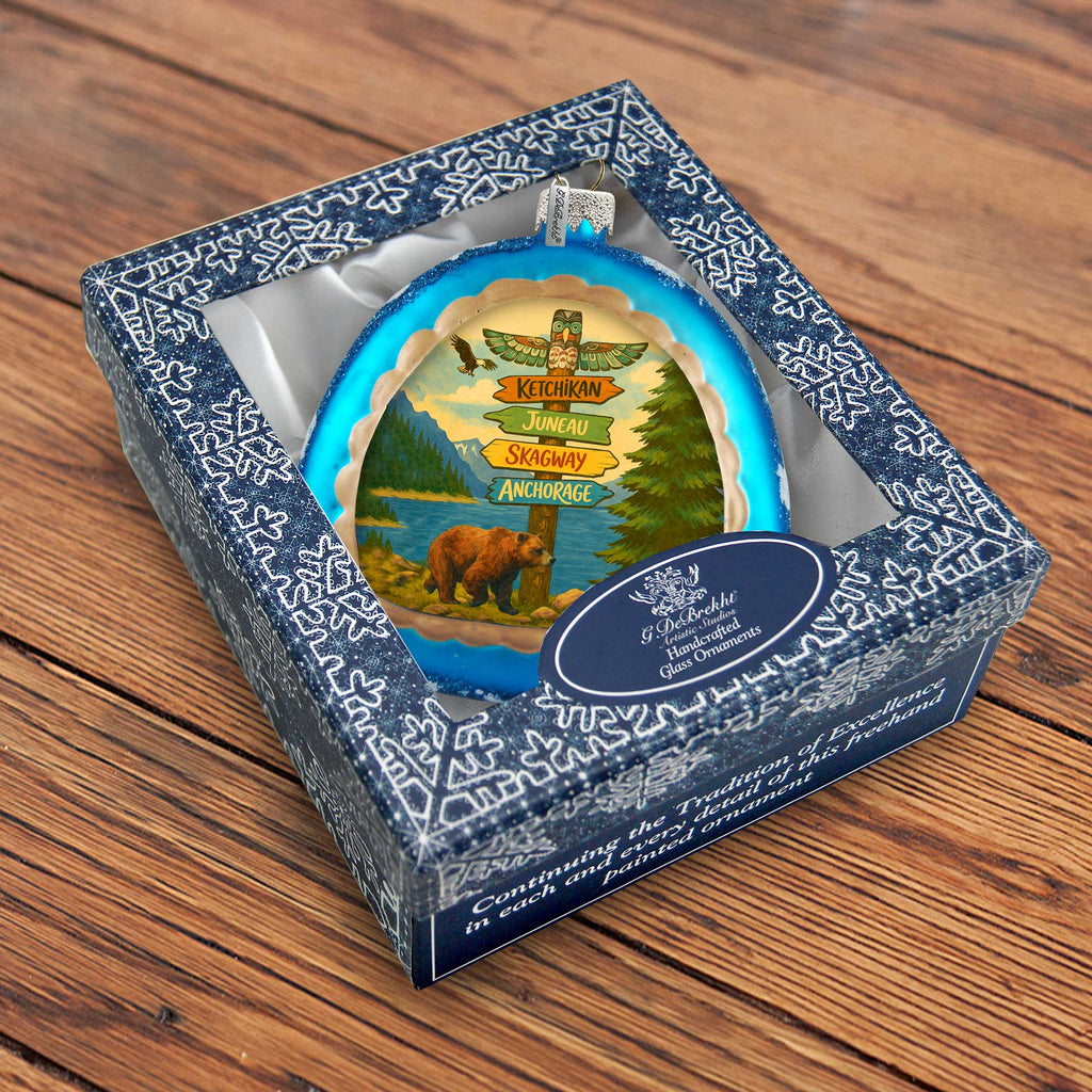 Alaska Adventure Igloo Glass Christmas Ornament – Ketchikan Juneau Skagway Anchorage by G. DeBrekht – 756-027