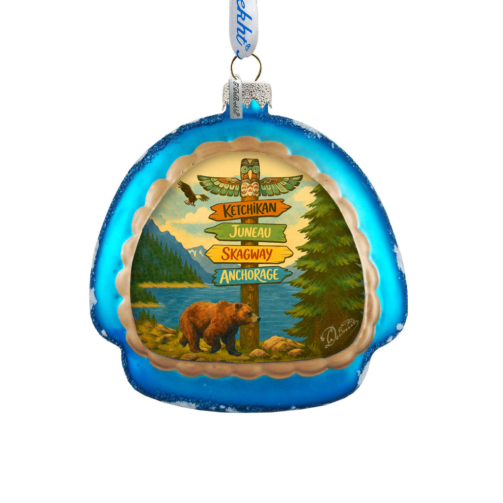Alaska Adventure Igloo Glass Christmas Ornament – Ketchikan Juneau Skagway Anchorage by G. DeBrekht – 756-027