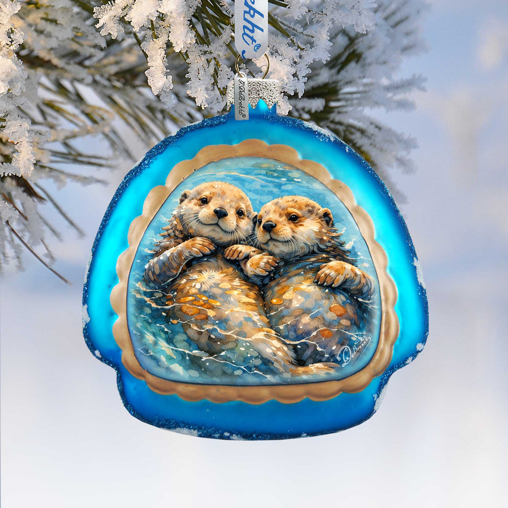 Sea Otters Holiday Splendor Glass Ornament by G. DeBrekht - 756-103