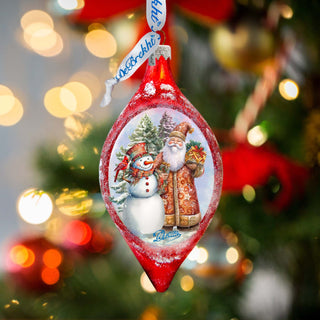 Winter Friends Drop Glass Ornament by G. Debrekht - Christmas Santa Snowman Décor - 757-049