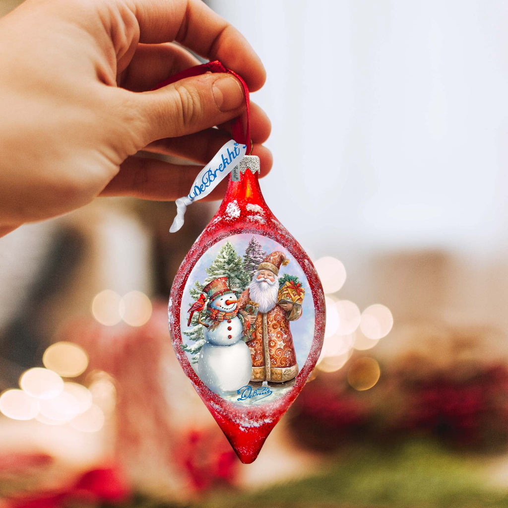Winter Friends Drop Glass Ornament by G. Debrekht - Christmas Santa Snowman Décor - 757-049