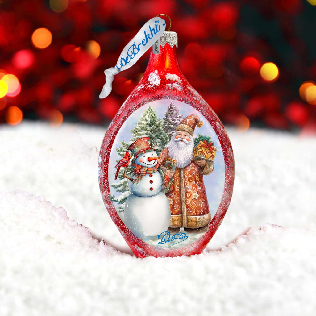 Winter Friends Drop Glass Ornament by G. Debrekht - Christmas Santa Snowman Décor - 757-049
