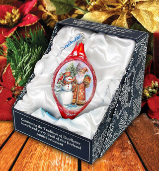 Winter Friends Drop Glass Ornament by G. Debrekht - Christmas Santa Snowman Décor - 757-049