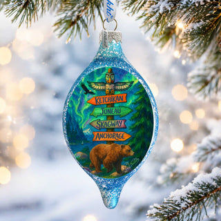 Alaska Northern Lights Bear Handblown Mercury Glass Christmas Ornament by G. DeBrekht - 757-058