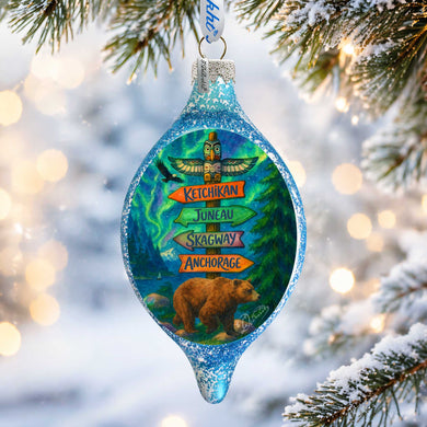 Alaska Northern Lights Bear Handblown Mercury Glass Christmas Ornament by G. DeBrekht - 757-058
