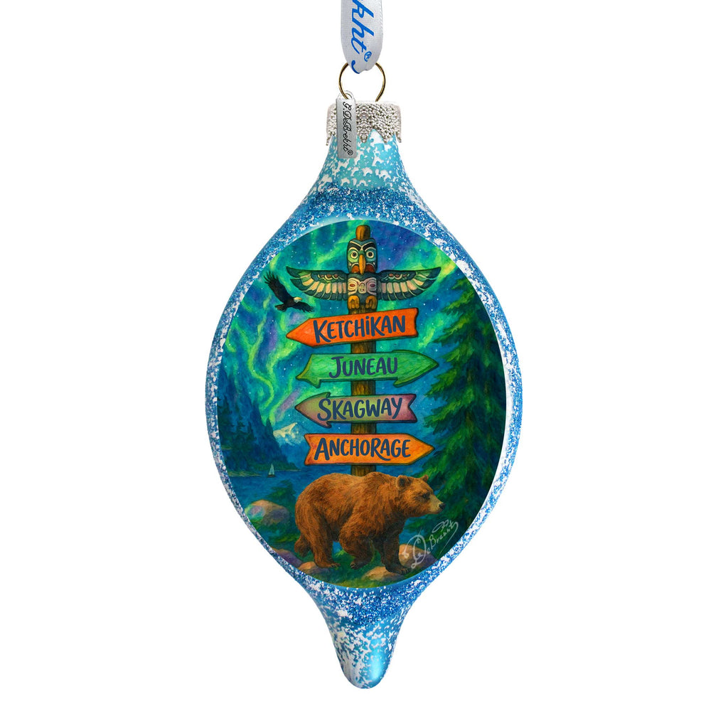 Alaska Northern Lights Bear Handblown Mercury Glass Christmas Ornament by G. DeBrekht - 757-058